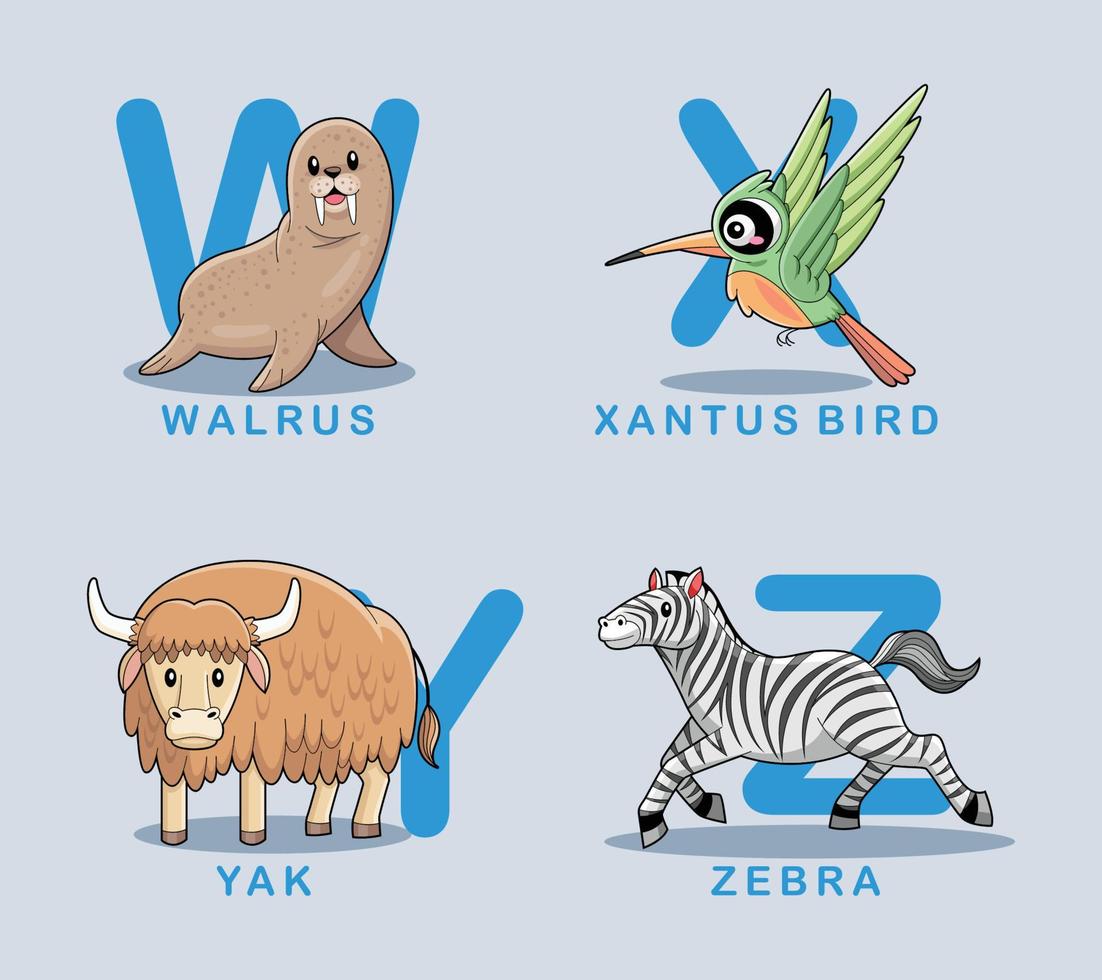 söt djur alfabetet design vektor
