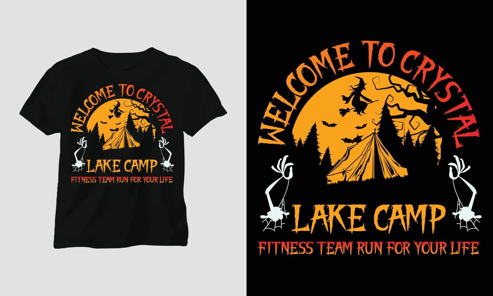 Willkommen im Fitness-Team des Crystal Lake Camps, das um Ihr Leben läuft - Halloween-Spezial-T-Shirt-Vektor vektor