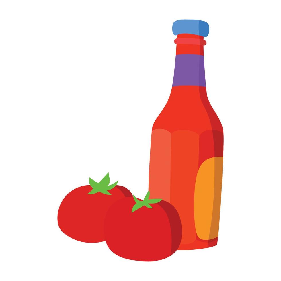 Tomaten-Ketchup-Flasche frische Tomaten-Vektor-Illustration, flaches Design vektor