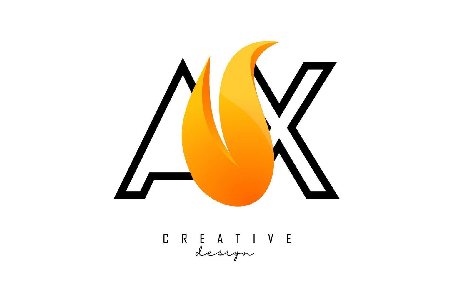 Umrissvektorillustration abstrakter Buchstaben Axt Axt mit Feuerflammen und orangefarbenem Swoosh-Design. vektor