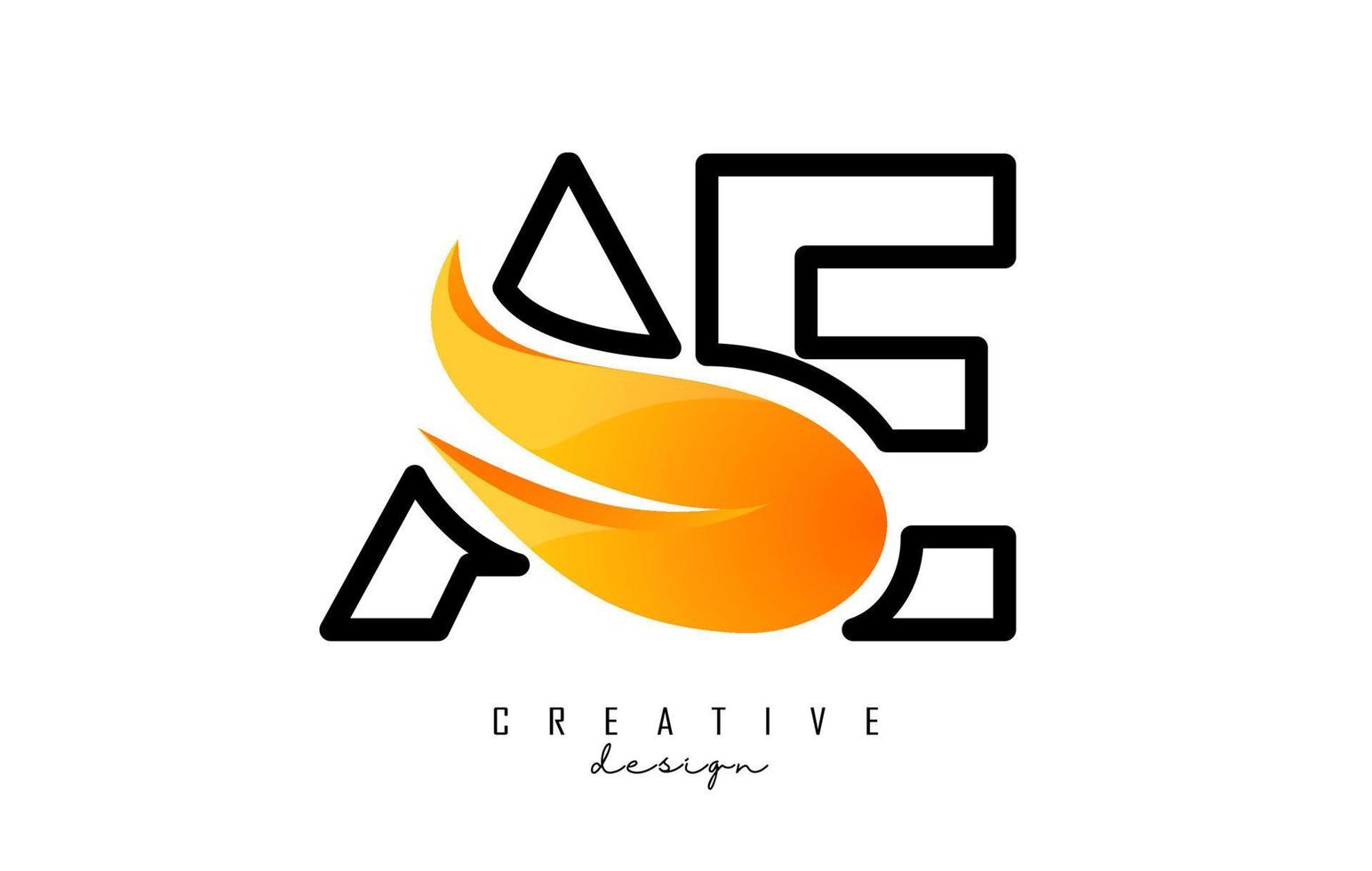 översikt vektor illustration av abstrakt brev ae en e med brand lågor och orange susa design.