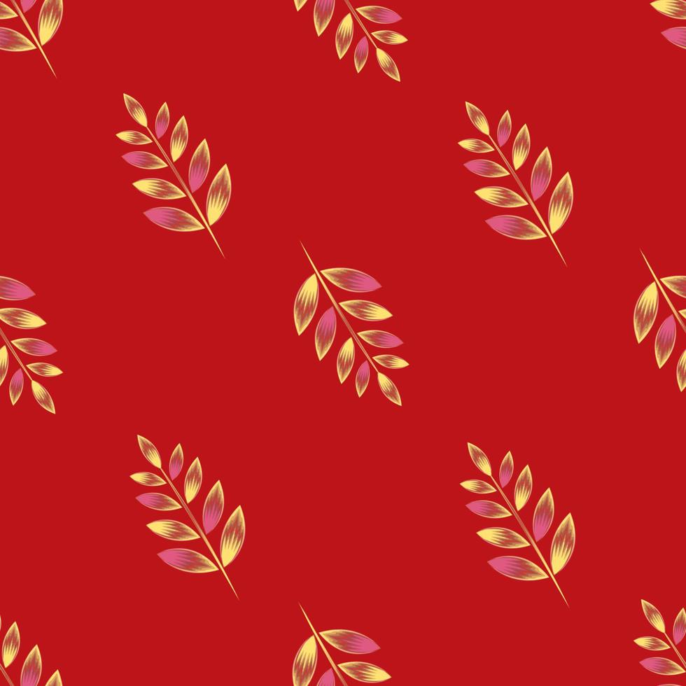 Vektor dekorative tropische nahtlose Muster mit bunten abstrakten Pflanzenblättern und Laub auf rotem Hintergrund. Vektordesign. Dschungeldruck. Blumenhintergrund. exotisches sommerdesign. Tapetendekor