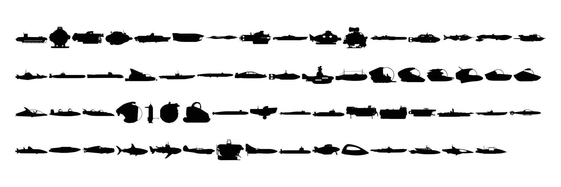 en samling av silhuetter av fartyg, båtar och Övrig marin fordon för ikoner på en vit bakgrund vektor