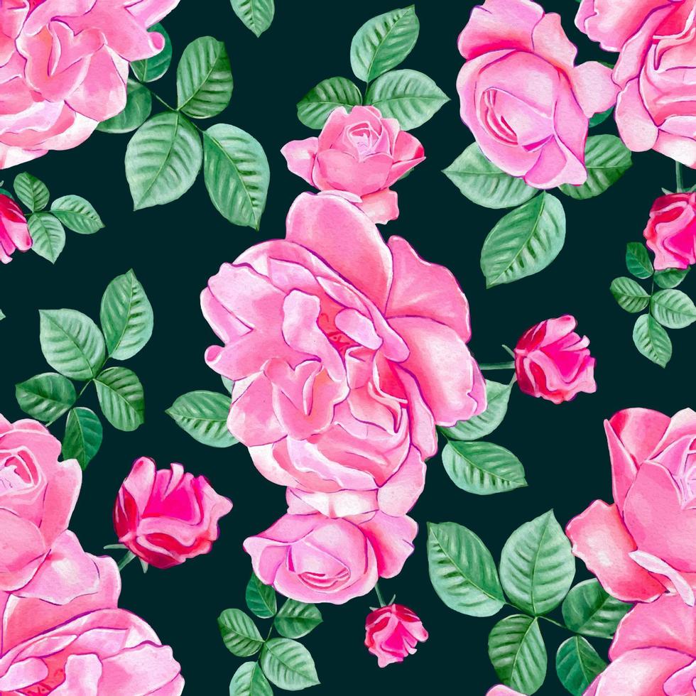 sömlös mönster med rosa ro och löv vektor