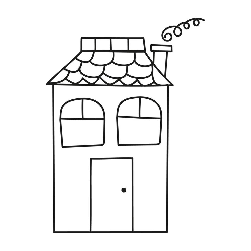 Haus mit Ziegeln auf dem Dach im Stil von Kritzeleien auf weißem Hintergrund. vektorisoliertes Bild zur Verwendung in Webdesign oder Clipart vektor