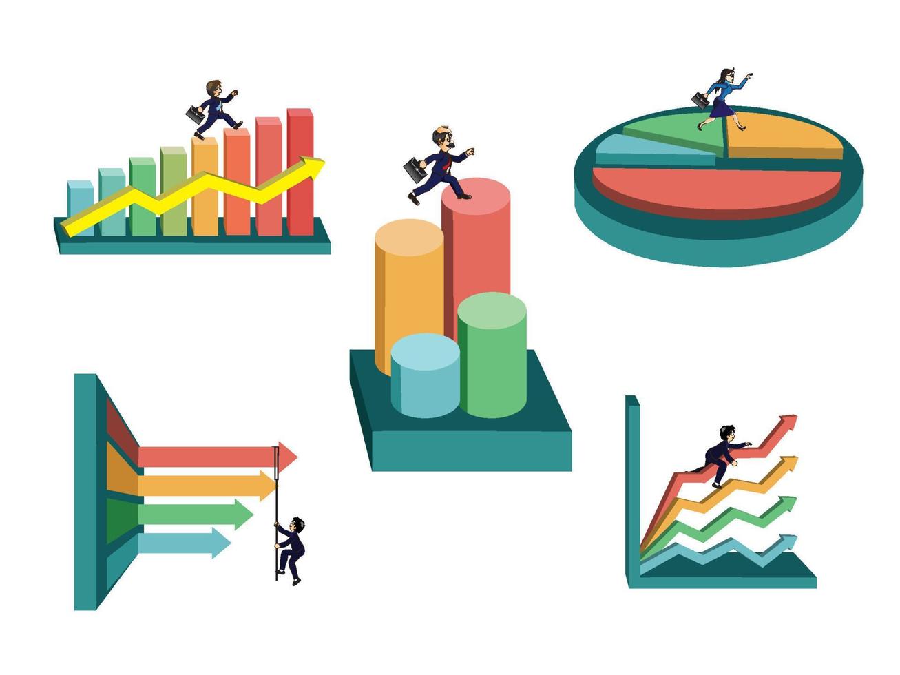 modern Färg affärsman med företag grafer uppsättning vektor