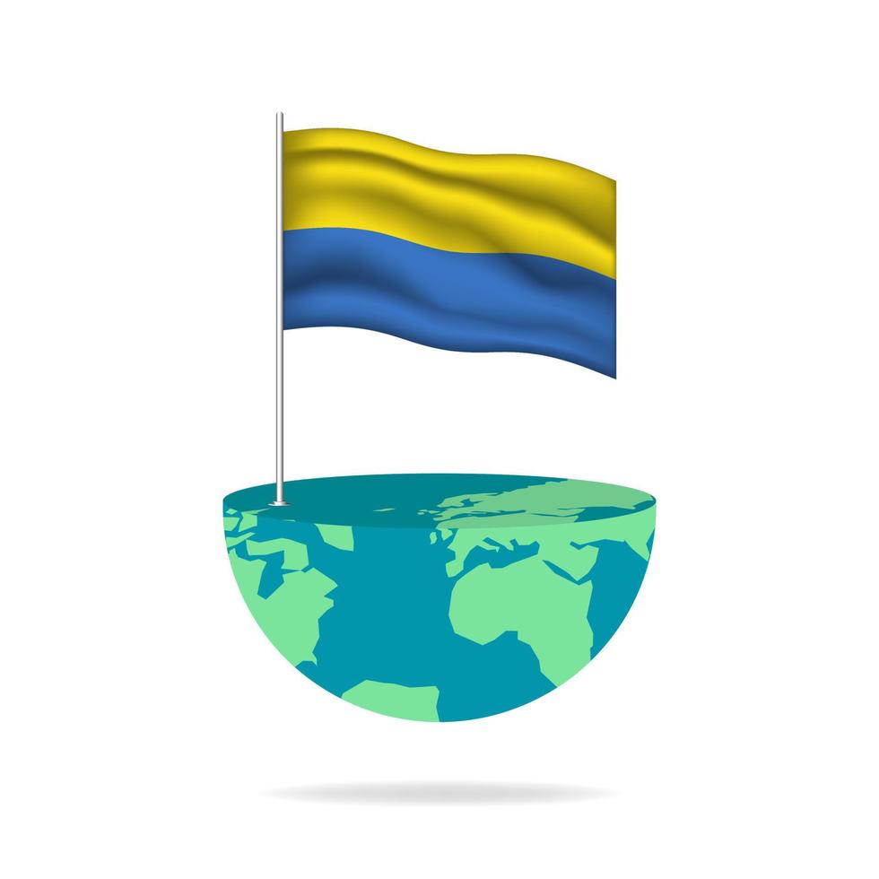 Ukraine-Fahnenmast auf dem Globus. Fahnenschwingen auf der ganzen Welt. einfache Bearbeitung und Vektor in Gruppen. Nationalflaggenvektorillustration auf weißem Hintergrund