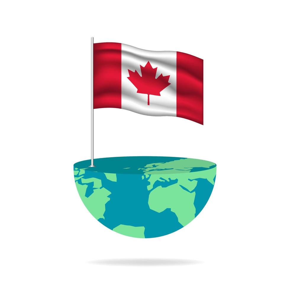 Kanada-Fahnenmast auf dem Globus. Fahnenschwingen auf der ganzen Welt. einfache Bearbeitung und Vektor in Gruppen. Nationalflaggenvektorillustration auf weißem Hintergrund.
