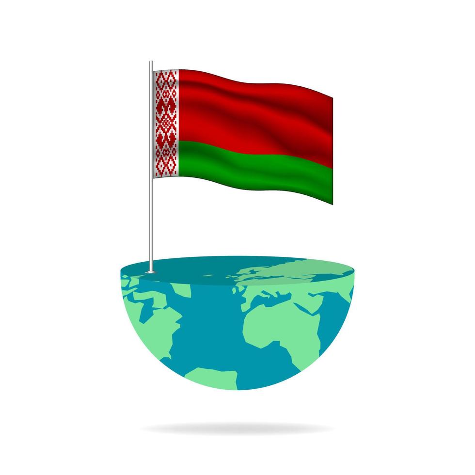 Weißrussland Fahnenmast auf dem Globus. Fahnenschwingen auf der ganzen Welt. einfache Bearbeitung und Vektor in Gruppen. Nationalflaggenvektorillustration auf weißem Hintergrund.
