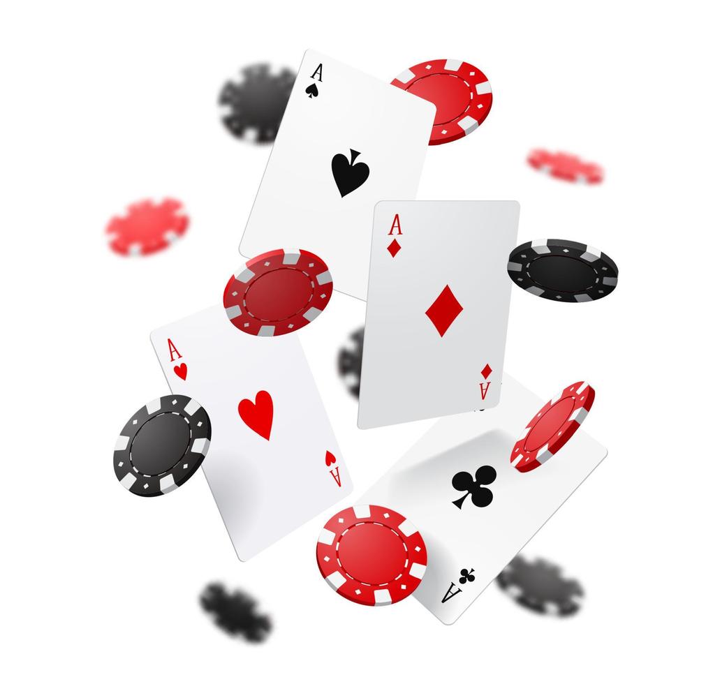 fliegende Pokerkarten und Chips. Casino-Glücksspiel vektor