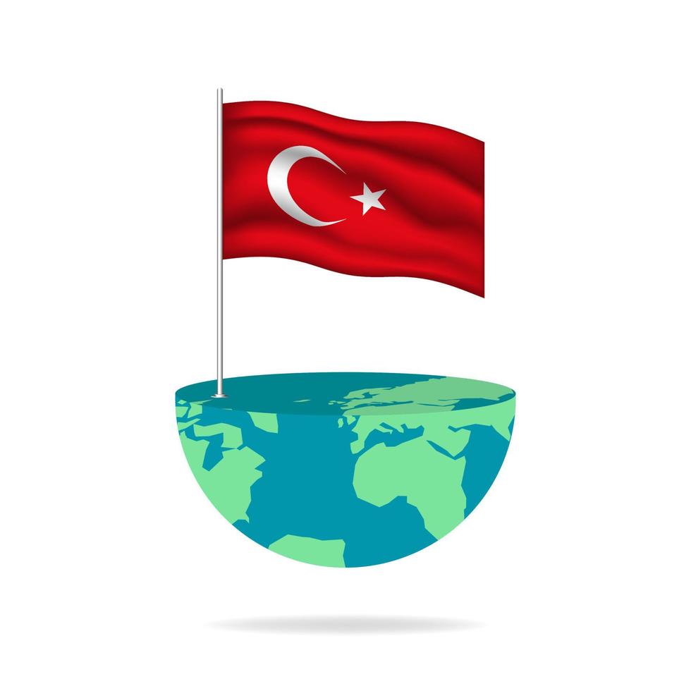 Türkei Fahnenmast auf dem Globus. Fahnenschwingen auf der ganzen Welt. einfache Bearbeitung und Vektor in Gruppen. Nationalflaggenvektorillustration auf weißem Hintergrund.