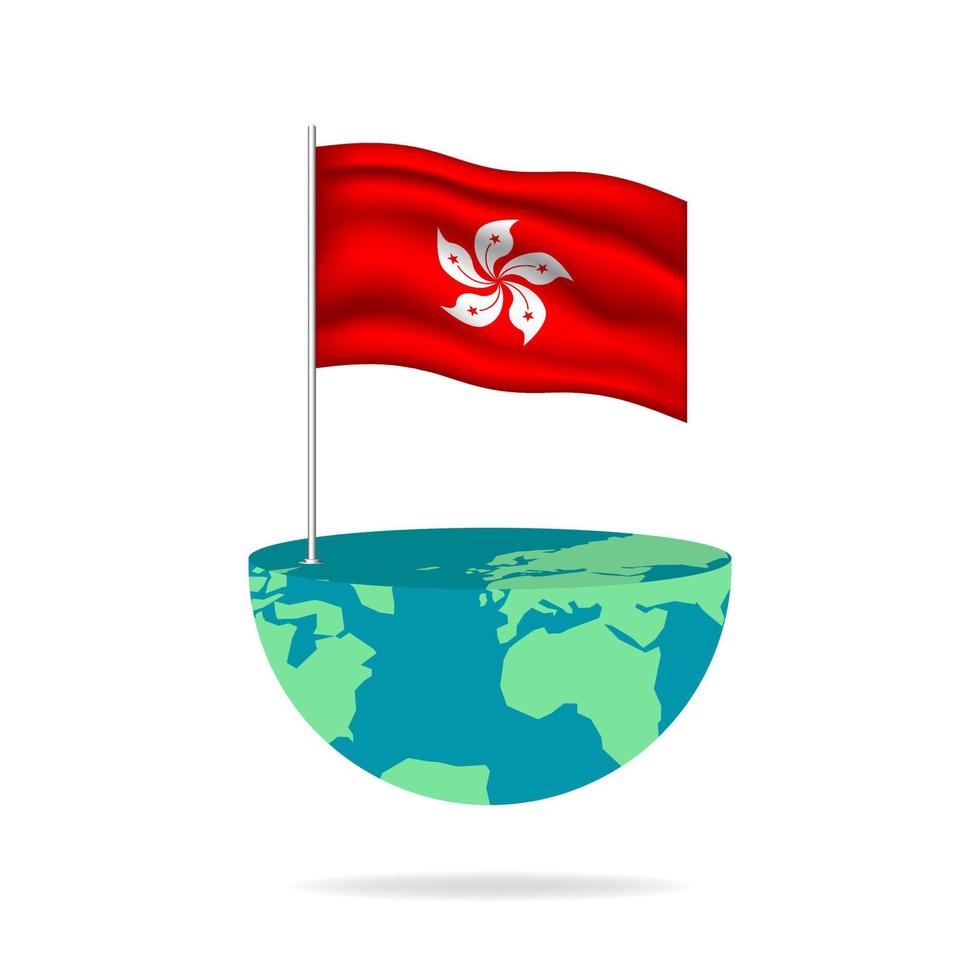 Hong Kong Fahnenmast auf dem Globus. Fahnenschwingen auf der ganzen Welt. einfache Bearbeitung und Vektor in Gruppen. Nationalflaggenvektorillustration auf weißem Hintergrund.