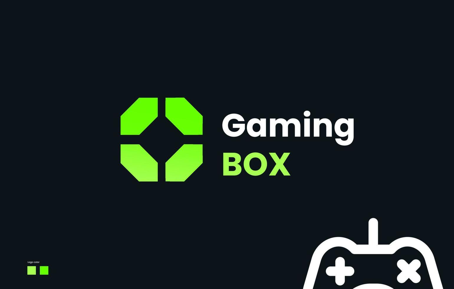 Konzeptlogo für eine Spielfunktion. Logo-Design auf schwarzem Hintergrund mit grünem Farbverlauf-Logo vektor