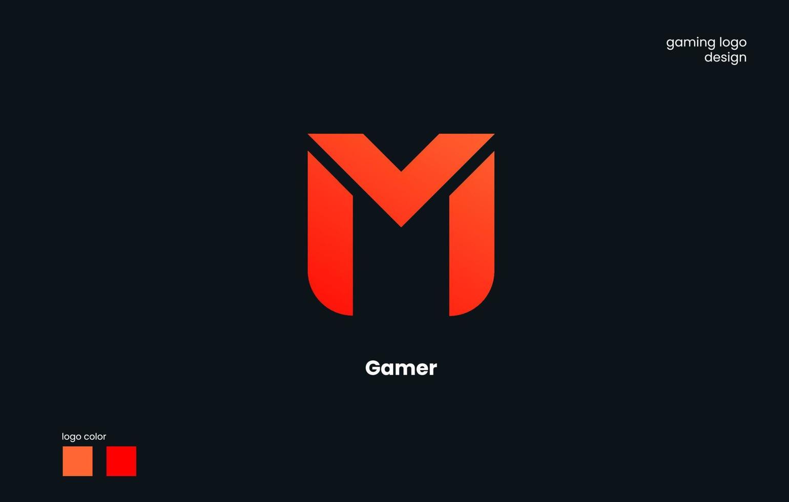 das logo-konzept für das spiel mit dem buchstaben m, der modifiziert wurde, um es cool zu machen. Logodesign mit Farbverlauf kombiniert mit schwarzem Hintergrund. vektor