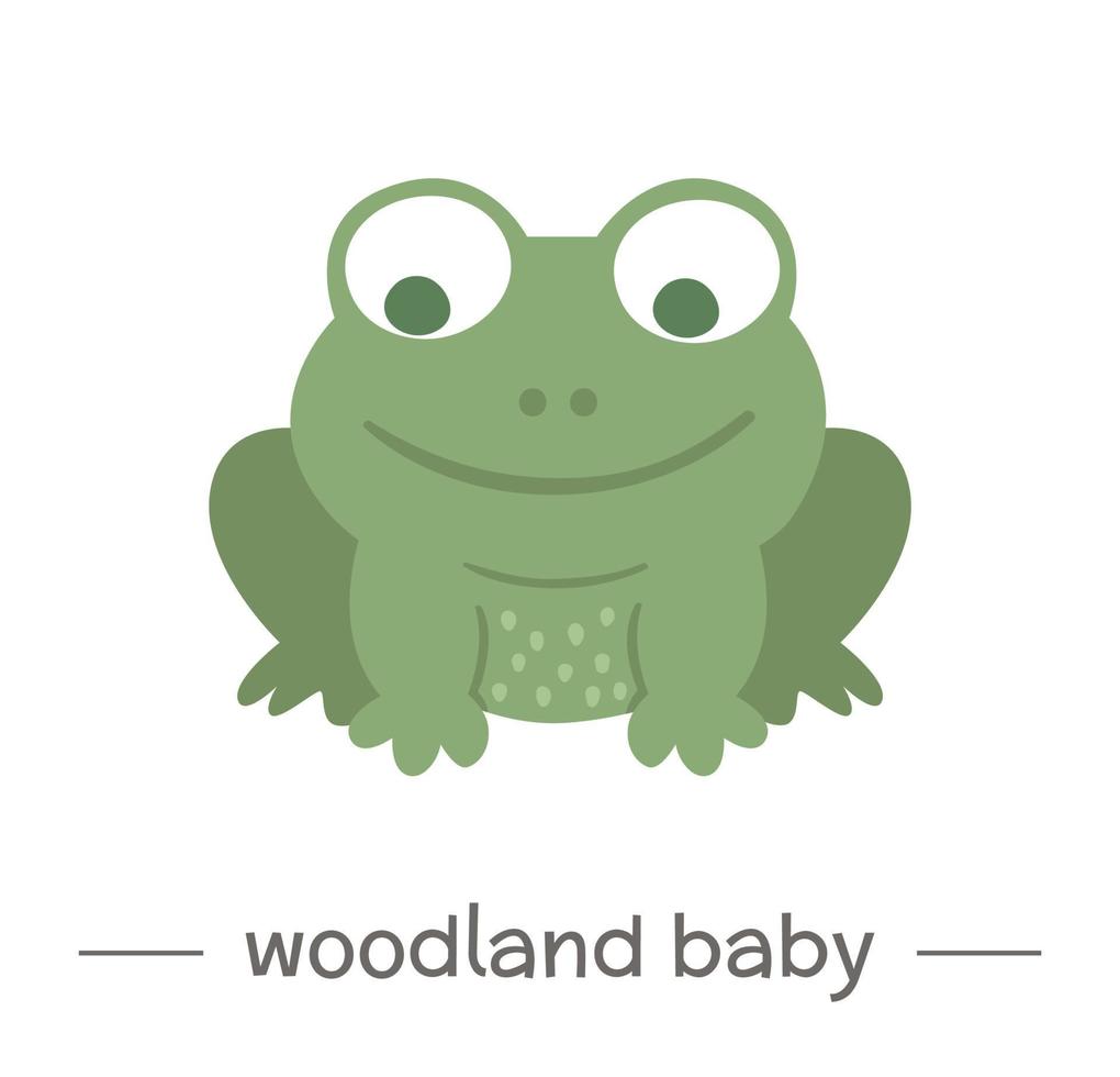 Vektor handgezeichneter flacher Babyfrosch. lustige Waldtier-Ikone. niedliche waldtierische illustration für kinderdesign, druck, briefpapier