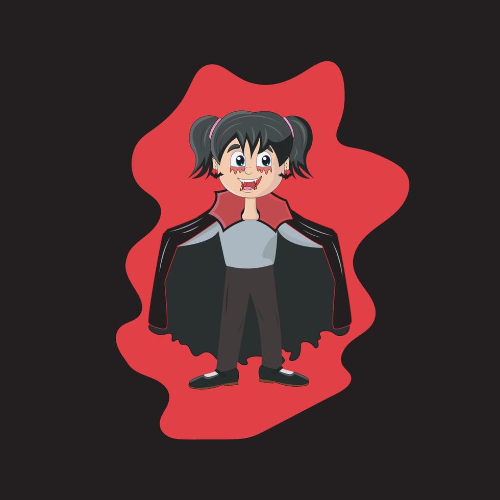 Vampirin mit Glocke auf einem Blutfleck und schwarzem Hintergrund vektor