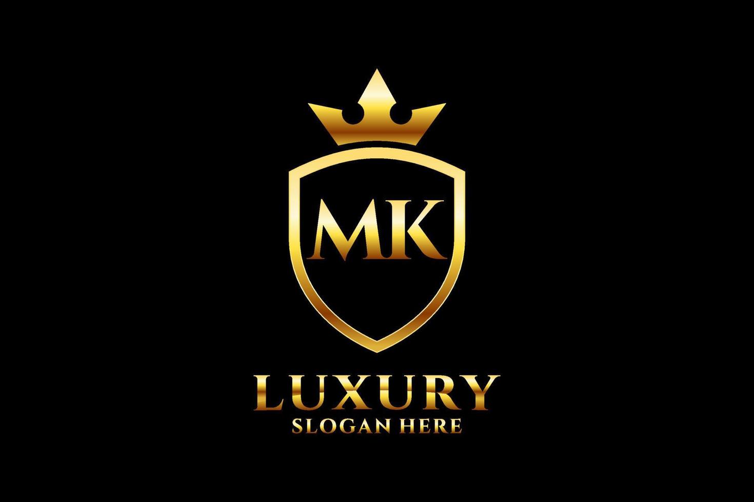 första mk elegant lyx monogram logotyp eller bricka mall med rullar och kunglig krona - perfekt för lyxig branding projekt vektor
