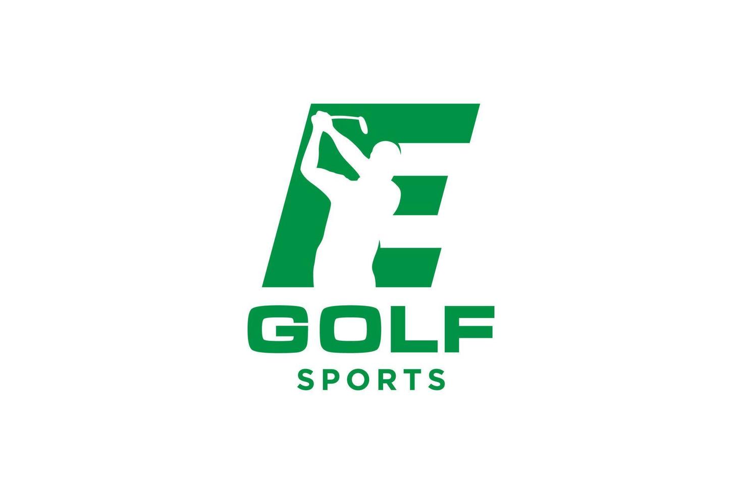 alfabetets bokstavsikon logotyp e för golf logotyp design vektormall, vektoretikett för golf, logotyp för golfmästerskap, illustration, kreativ ikon, designkoncept vektor