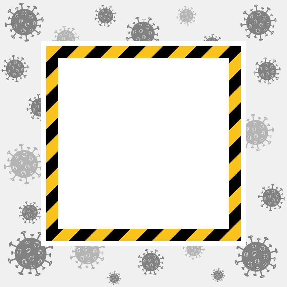 Vektor-Quarantänerahmen. Coronavirus-Sperrhintergrund mit schwarzen und gelben Streifen. weißer Platz für Text im Rahmen. Covid19-Ausbruch. bleib zu hause aufmerksamkeitsbanner. vektor