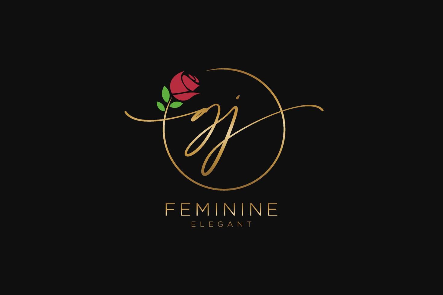 första gj feminin logotyp skönhet monogram och elegant logotyp design, handstil logotyp av första signatur, bröllop, mode, blommig och botanisk med kreativ mall. vektor