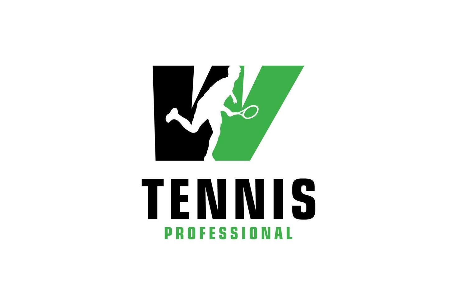 bokstaven w med tennisspelare silhuett logotyp design. vektor designmall element för sport team eller företagsidentitet.