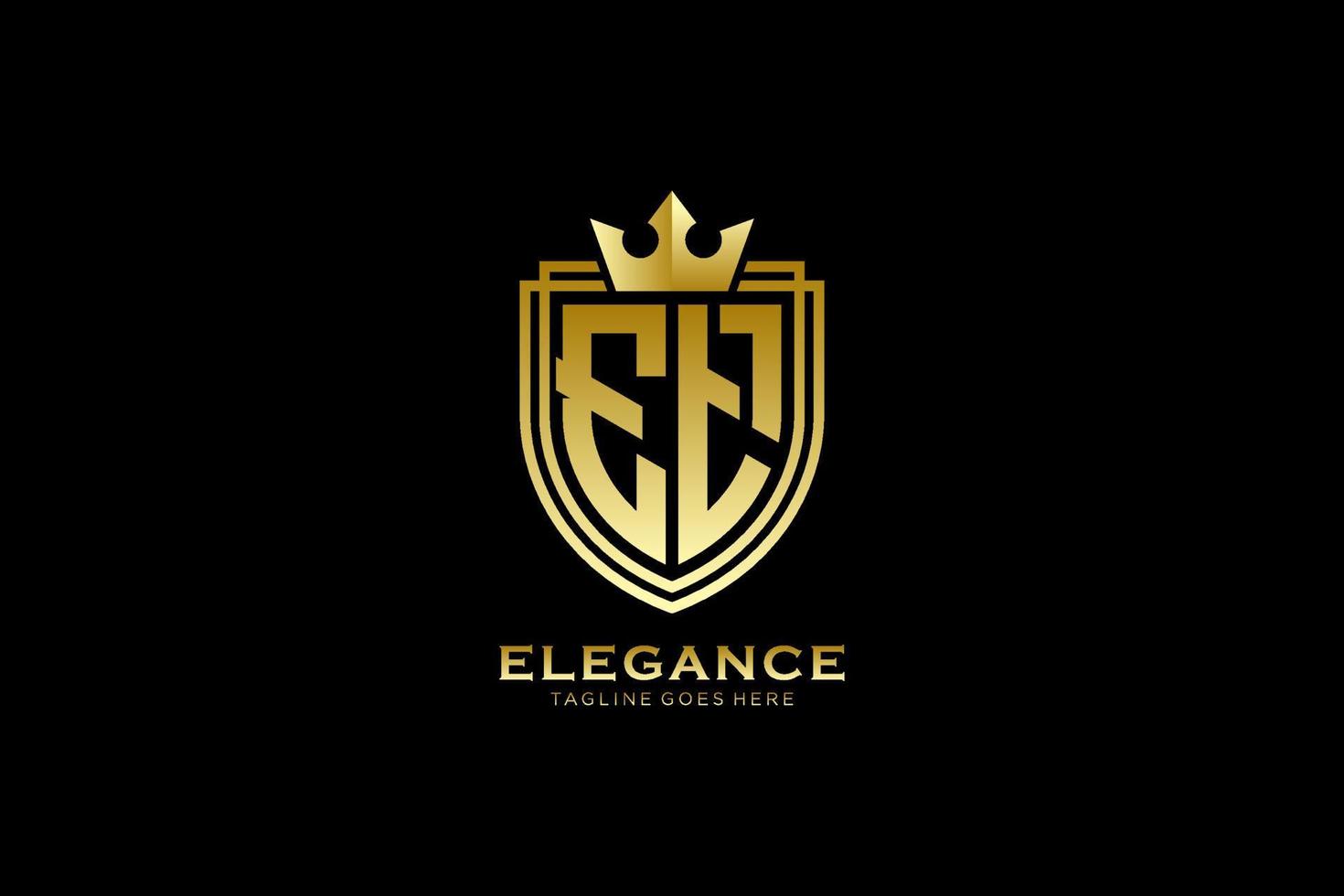 första et elegant lyx monogram logotyp eller bricka mall med rullar och kunglig krona - perfekt för lyxig branding projekt vektor