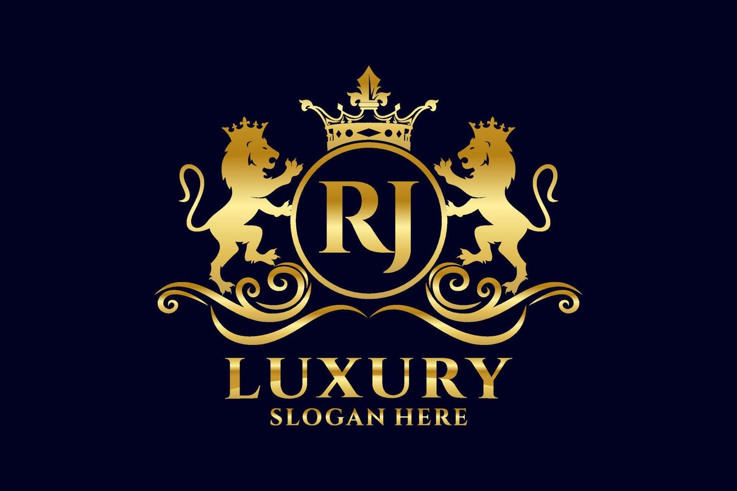 ursprüngliche rj-buchstabe lion royal luxus-logo-vorlage in vektorkunst für luxuriöse branding-projekte und andere vektorillustration. vektor