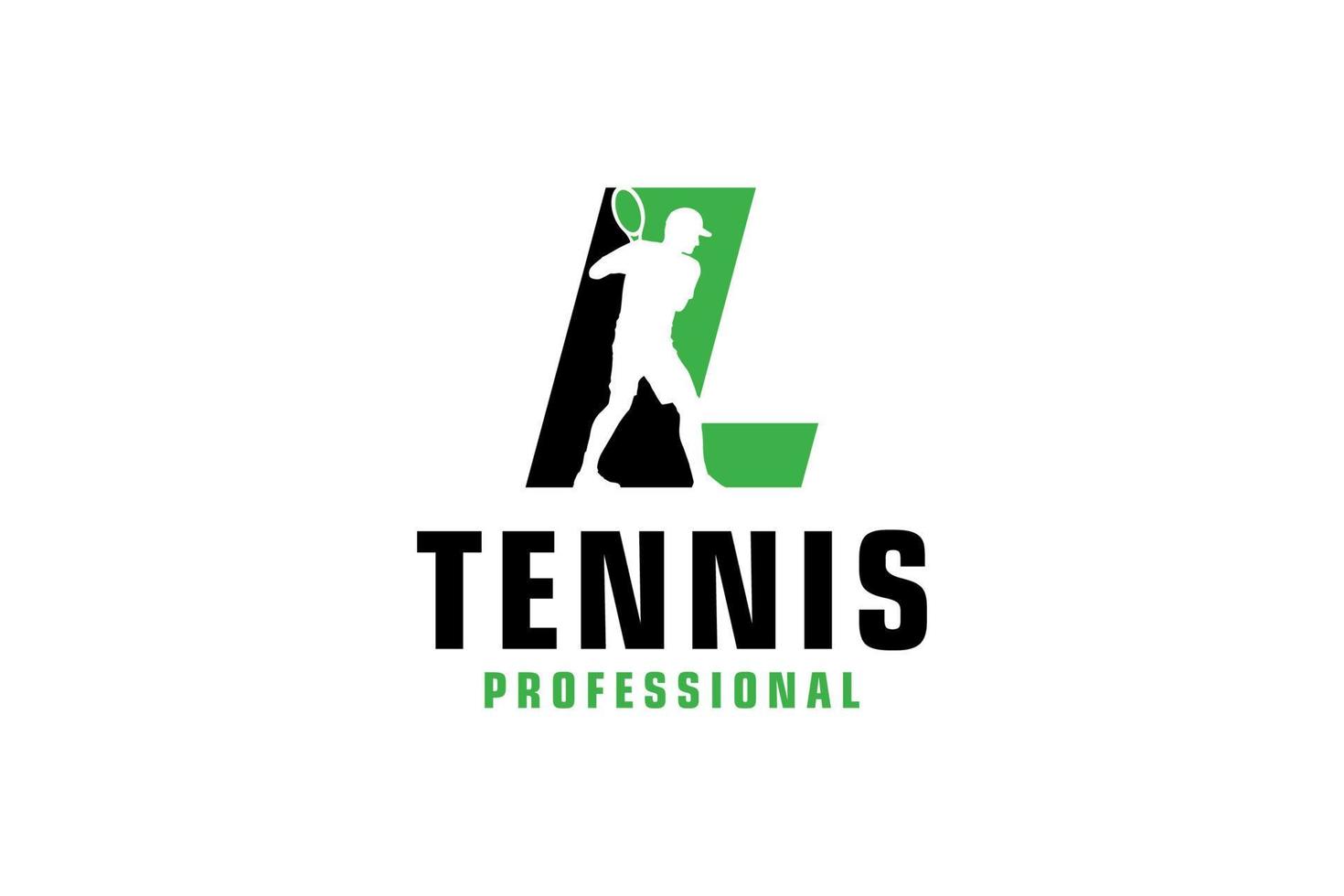 buchstabe l mit tennisspieler-silhouette-logo-design. Vektordesign-Vorlagenelemente für Sportteams oder Corporate Identity. vektor