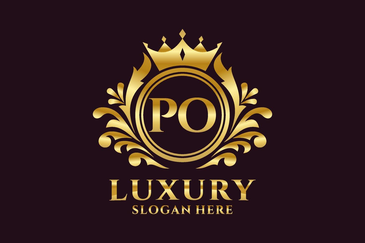 Royal Luxury Logo-Vorlage mit anfänglichem po-Buchstaben in Vektorgrafiken für luxuriöse Branding-Projekte und andere Vektorillustrationen. vektor