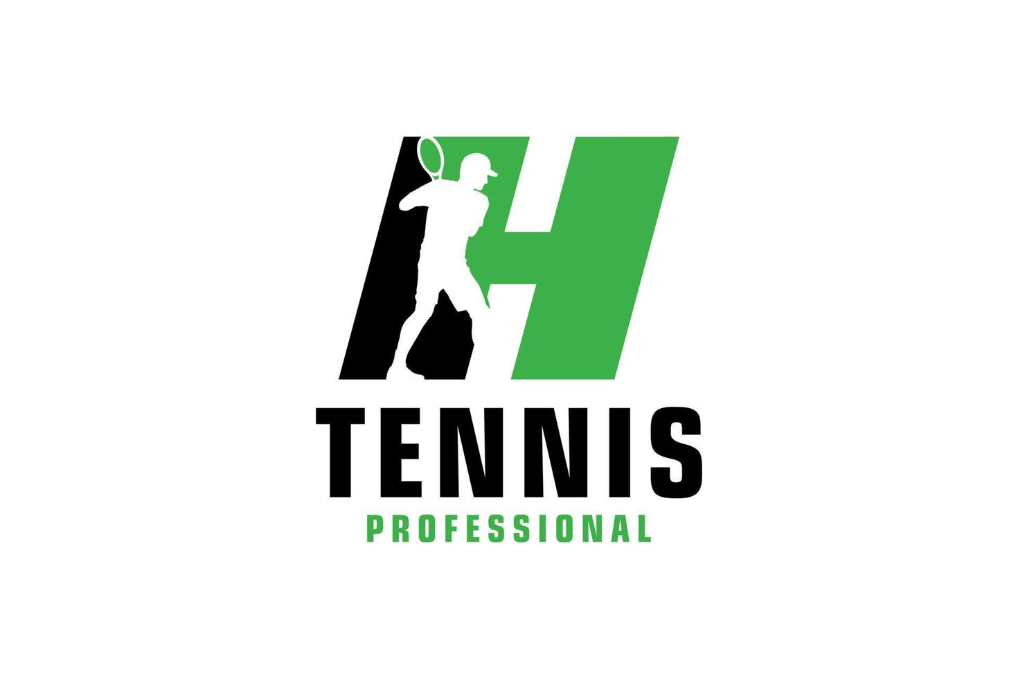 buchstabe h mit tennisspieler-silhouette-logo-design. Vektordesign-Vorlagenelemente für Sportteams oder Corporate Identity. vektor