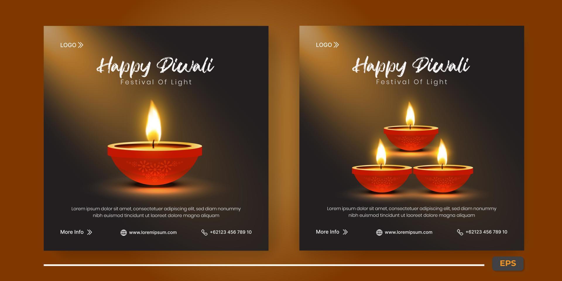Fröhliche Diwali-Feier Social-Media-Beitragsvorlage vektor