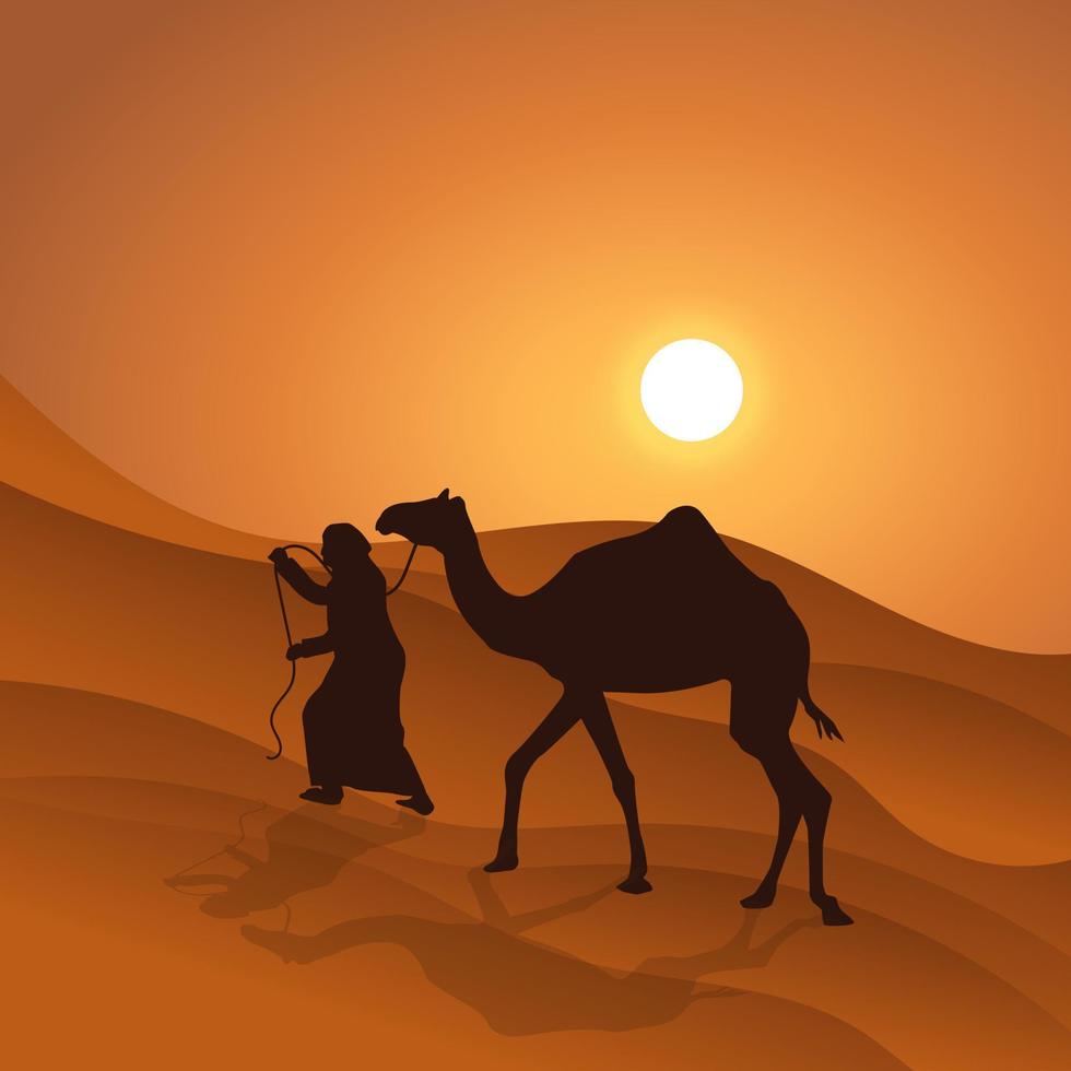 kamel karavan går genom öknen vektor illustrstion
