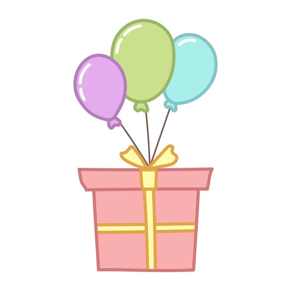 Geschenkbox mit Luftballons. Cartoon-Stil. Vektor-Illustration isoliert auf weißem Hintergrund. vektor