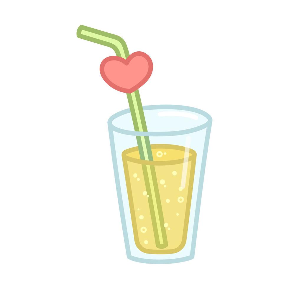 citronsaft i glas med sugrör. tecknad serie stil. hand dragen vektor illustration isolerat på vit bakgrund.
