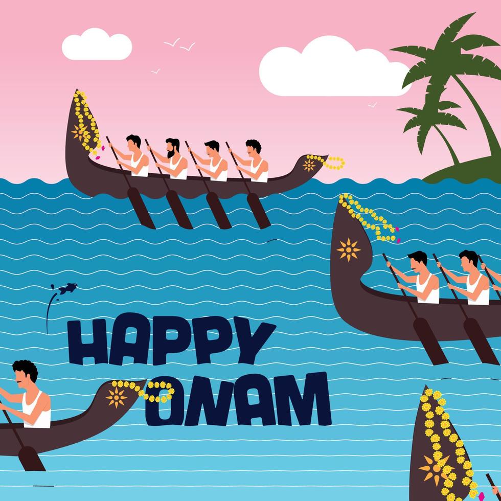 illustration av ormbåt lopp i onam båt lopp firande bakgrund för Lycklig onam festival av söder Indien kerala vektor