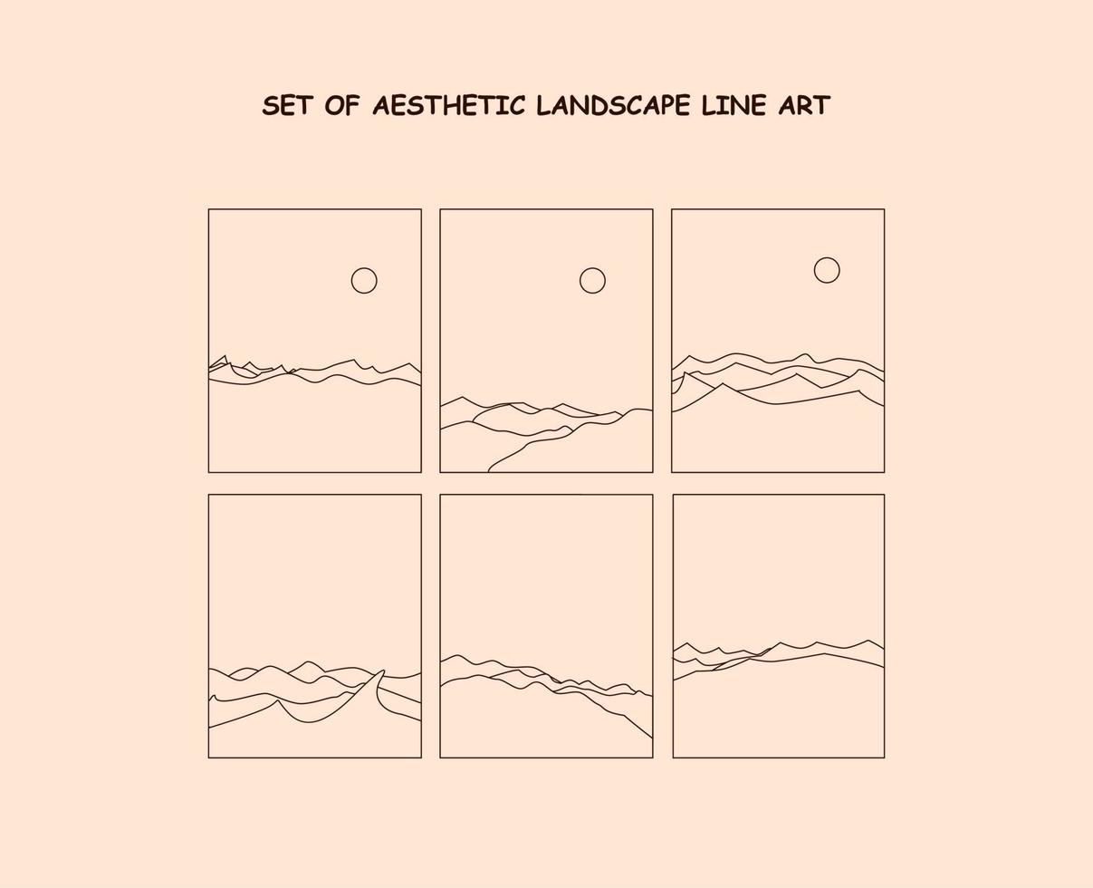 satz ästhetischer landschaftsstrichzeichnungen vektor