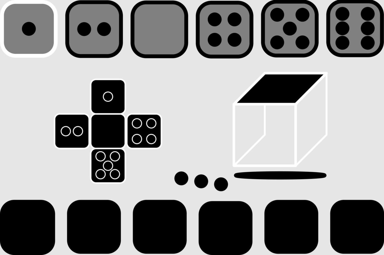 Würfelspiel. Satz von Spielwürfeln, isoliert auf weißem Hintergrund. Die Würfel sind in flachen und linearen Designs von eins bis sechs. Vektor-Illustration. vektor