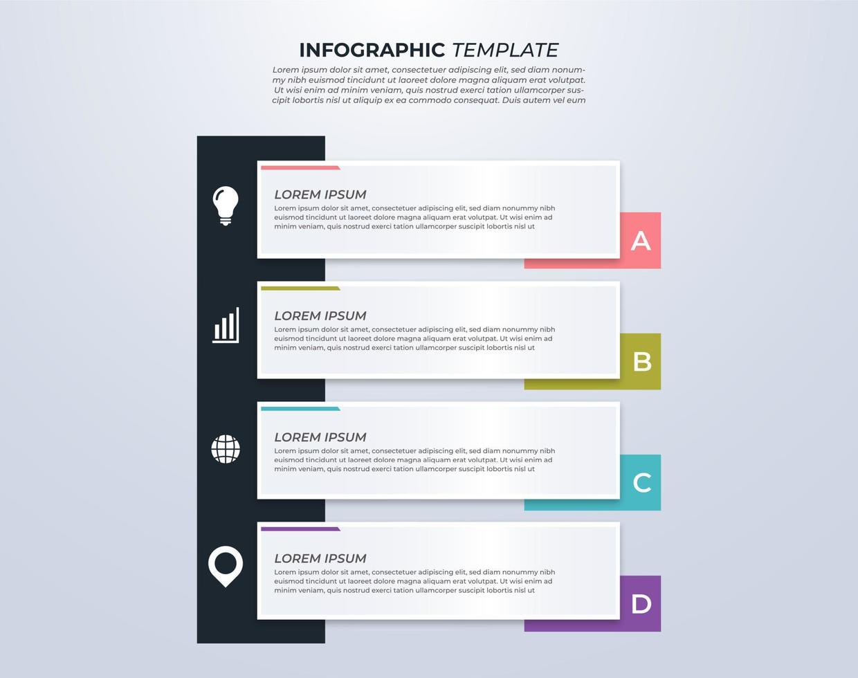 Infografik-Design mit 4 Schritten für Datenvisualisierung, Diagramm, Jahresbericht, Webdesign, Präsentation. Vektor-Geschäftsvorlage vektor