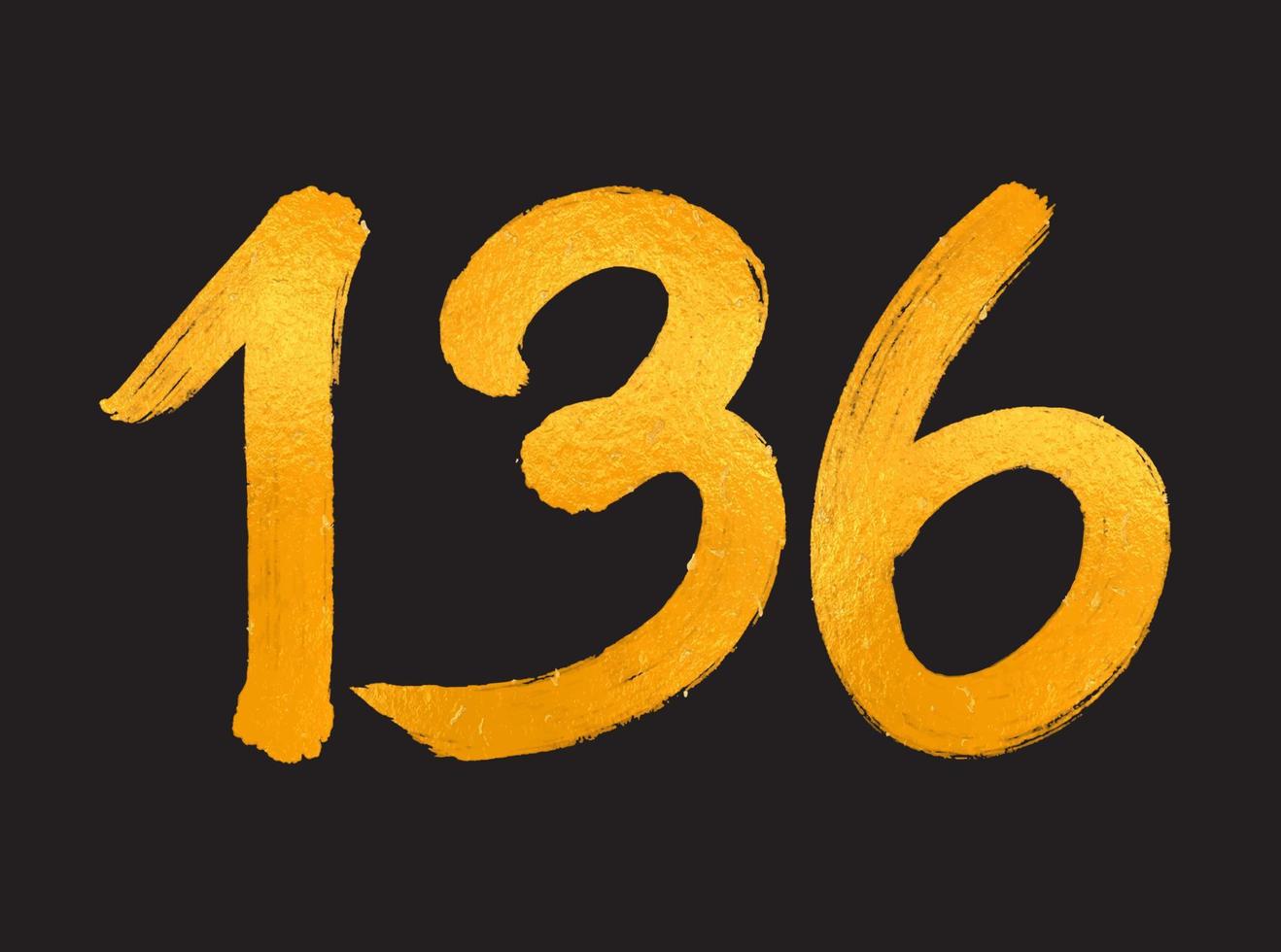 136-Nummer-Logo-Vektorillustration, 136-jährige Jubiläumsfeier-Vektorvorlage, 136. Geburtstag, goldene Buchstaben-Nummern-Pinsel-Zeichnung, handgezeichnete Skizze, Nummer-Logo-Design für Druck, T-Shirt vektor