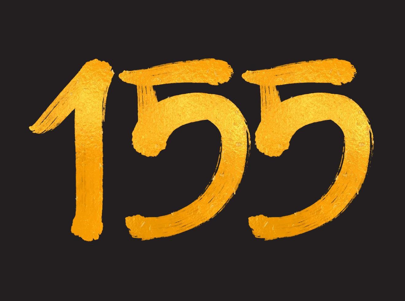 155-Nummern-Logo-Vektorillustration, 155-jähriges Jubiläumsfeier-Vektorvorlage, 155. Geburtstag, Goldbeschriftung Zahlen Pinselzeichnung handgezeichnete Skizze, Nummern-Logo-Design für Druck, T-Shirt vektor