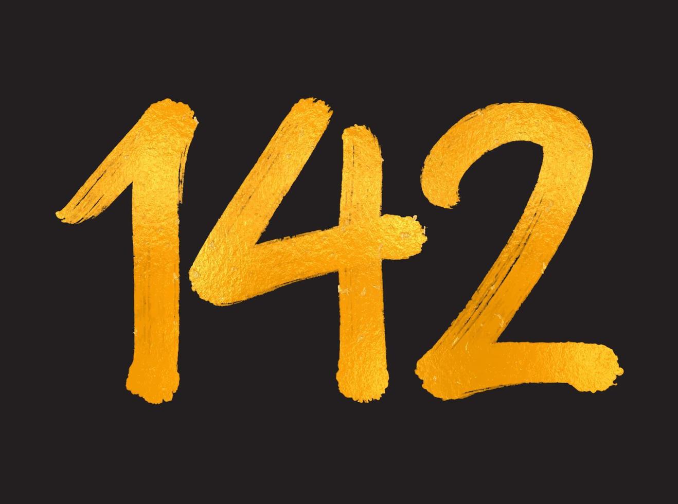 142-Nummer-Logo-Vektorillustration, 142-jähriges Jubiläumsfeier-Vektorvorlage, 142. Geburtstag, Goldbeschriftung Zahlen Pinselzeichnung handgezeichnete Skizze, Nummer-Logo-Design für Druck, T-Shirt vektor