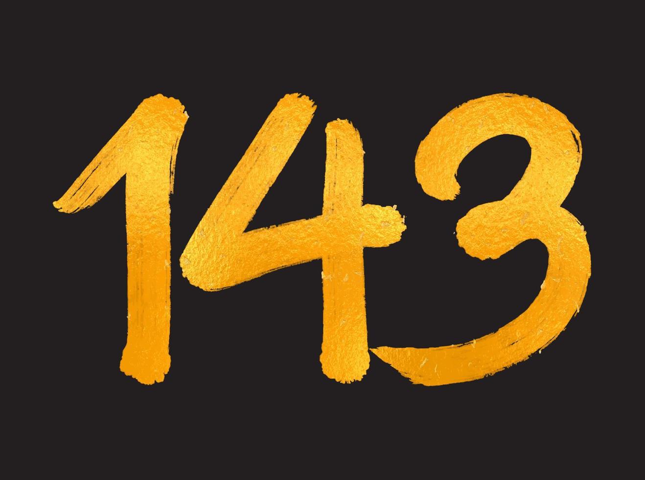 143-Nummern-Logo-Vektorillustration, 143-jähriges Jubiläumsfeier-Vektorvorlage, 143. Geburtstag, Goldbeschriftung Zahlen Pinselzeichnung handgezeichnete Skizze, Nummern-Logo-Design für Druck, T-Shirt vektor