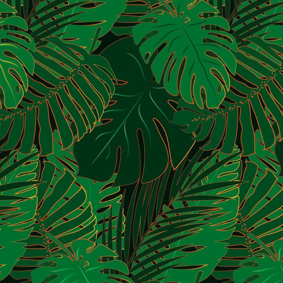 nahtloses naturgrünes muster mit monstera und palmblättern. modernes modisches tropisches muster mit steigung. Vektor-Illustration. vektor