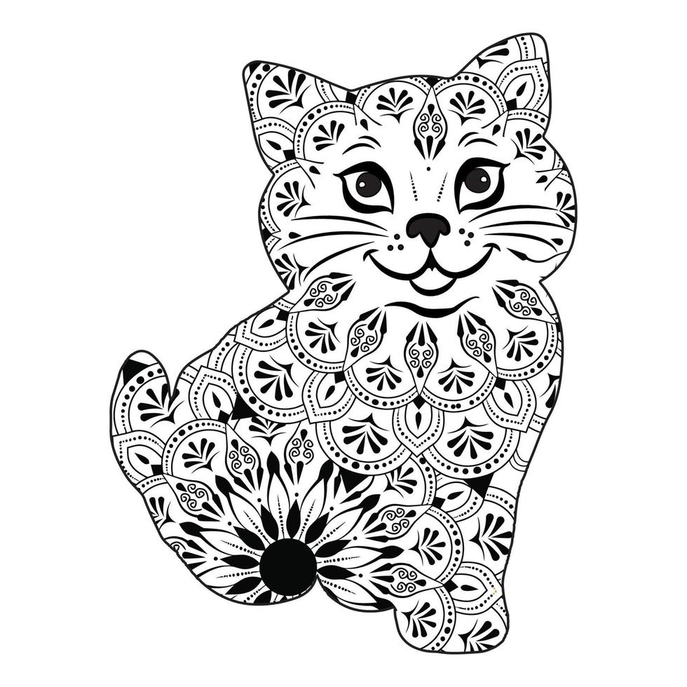 söt katt mandala färg vektor illustration design.