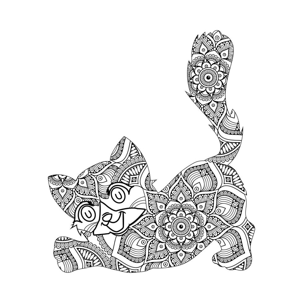 söt katt mandala färg vektor illustration design.