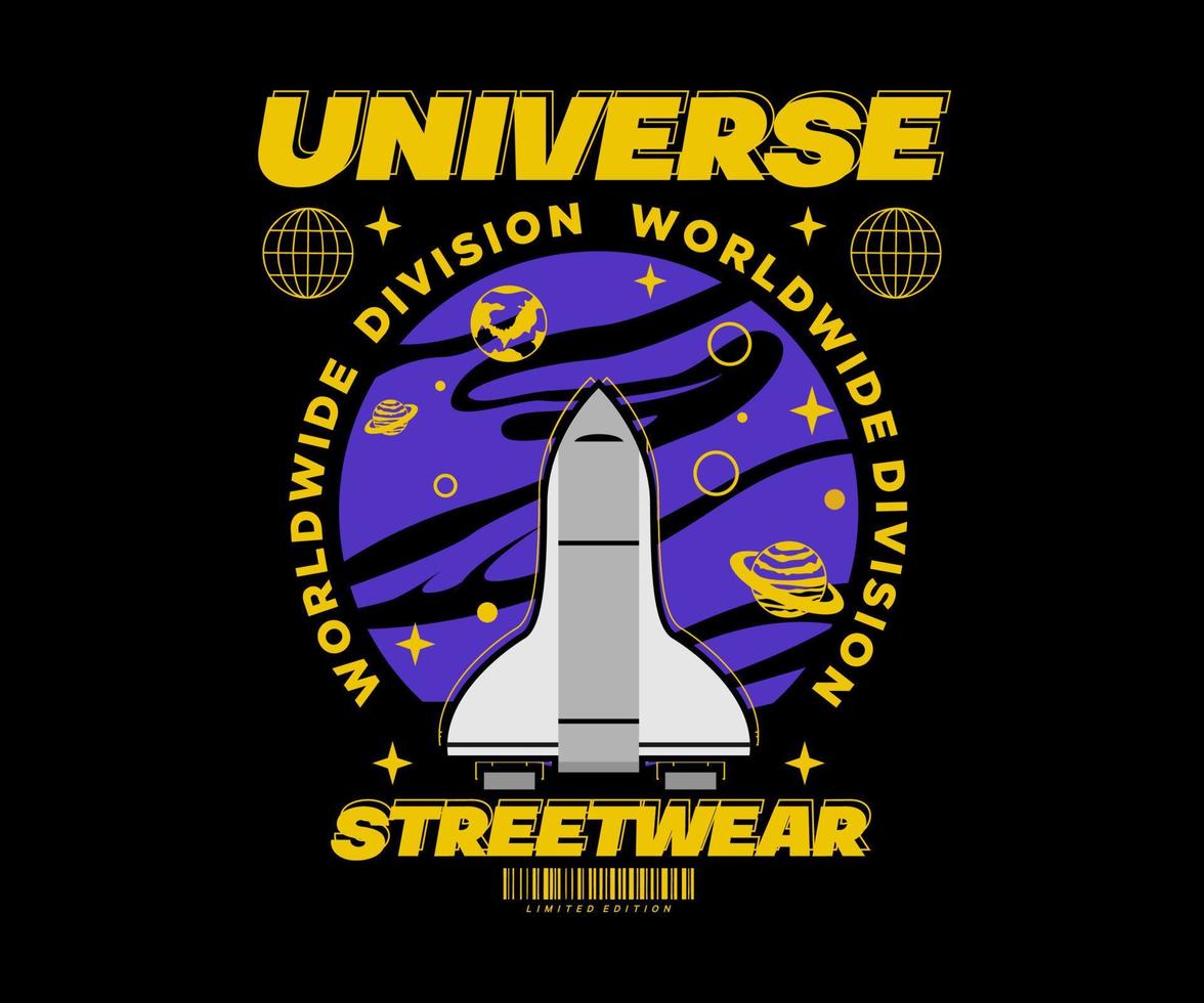 futuristische illustration des universumdesigns, der vektorgrafik, des typografischen posters oder der t-shirts streetwear und des urbanen stils vektor