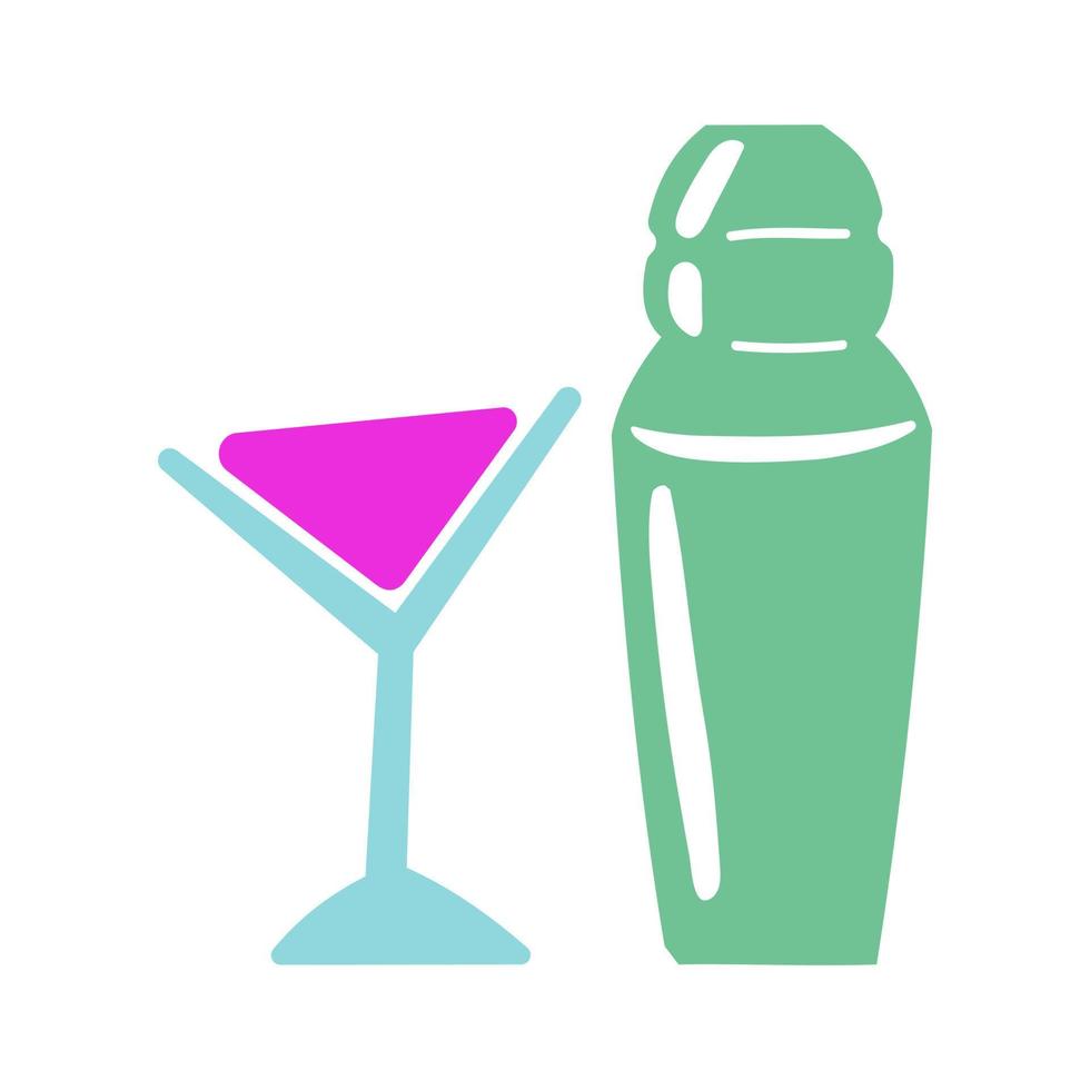 Martini-Cocktail und Shaker-Illustration isoliert auf weißem Hintergrund. vektorflache illustration im modernen abstrakten stil vektor