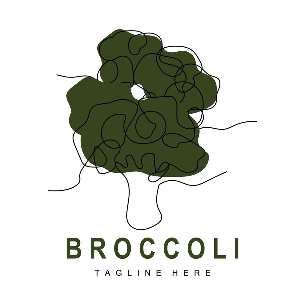 Brokkoli-Logo-Design, grüner Gemüsevektor, Brokkoli-Tapete, Gemüsesupermarkt-Illustrationsgarten-Produktmarke vektor