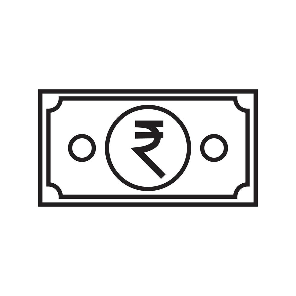 indisk rupee valuta symbol sedel översikt ikon. vektor