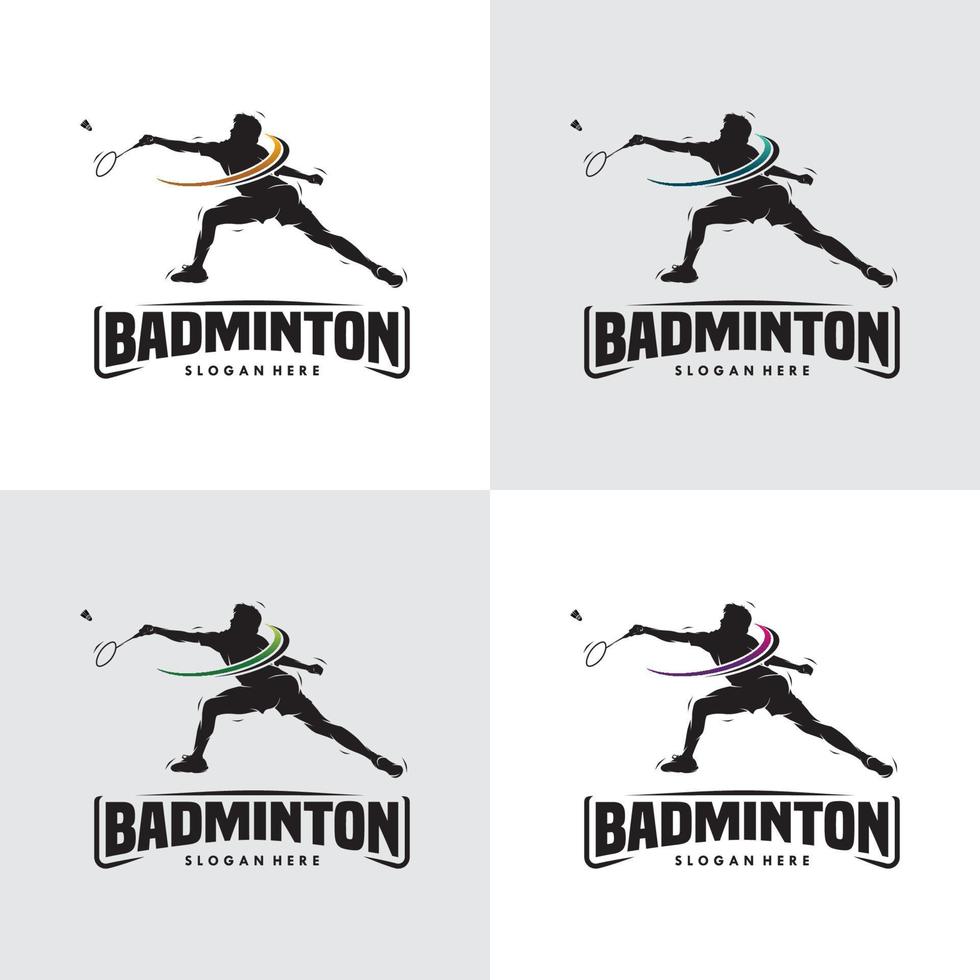 uppsättning av badminton spelare silhuett logotyp design vektor